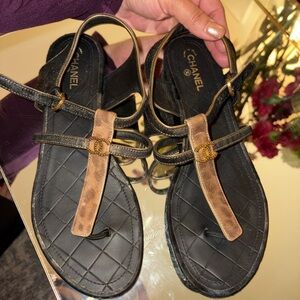 Chanel Black and Brown Women's Sandals